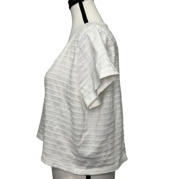 Madewell Cream Textured Cropped V-Neck Tee Size M - Picture 2 of 10